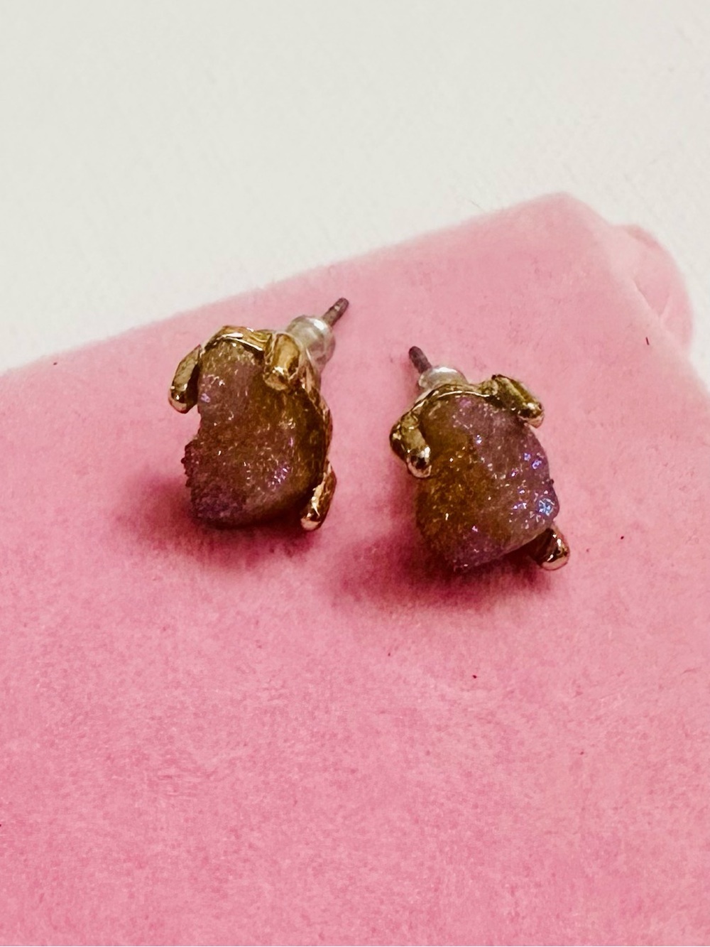Gold Tone Druzy Stone Stud Earrings - Picture 2 of 2